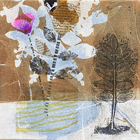 Painting of a path in a birch tree forest